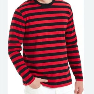 Leding  Classic Red and Black Striped Long Sleeve Shirt